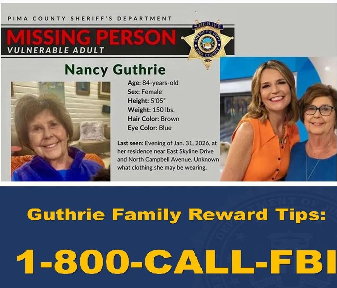 Rodzina oferuje milion dolarów nagrody za odnalezienie Nancy Guthrie