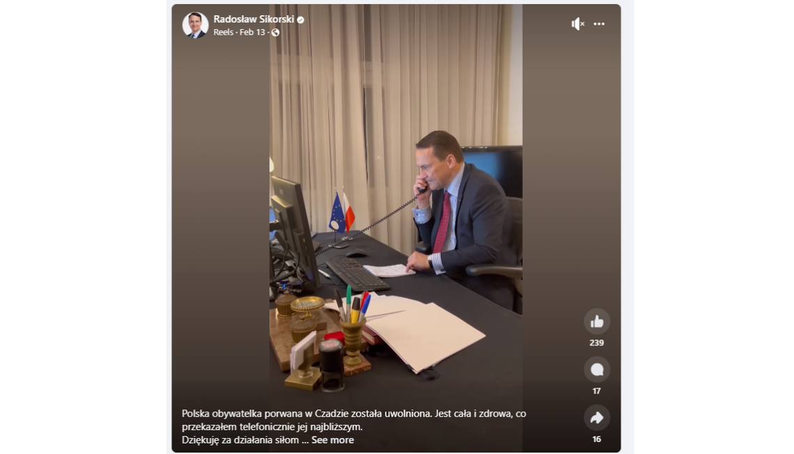 Sikorski: obywatelka Polski porwana w Czadzie została uwolniona