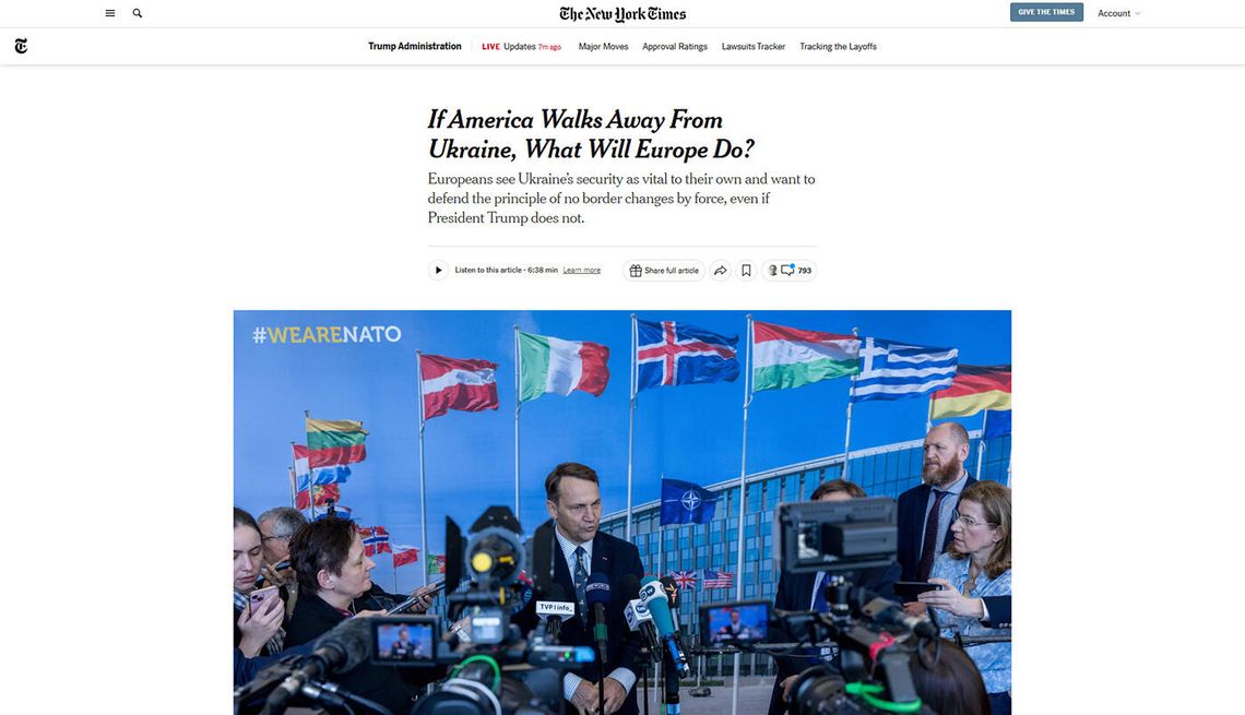 Sikorski w "NYT": odcięcie amerykańskiej pomocy nie jest w stanie zmusić Ukrainy do kapitulacji