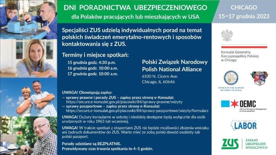 Specjaliści ZUS w Związku Narodowym Polskim. Dni poradnictwa ubezpieczeniowego dla Polaków pracujących lub mieszkających w USA