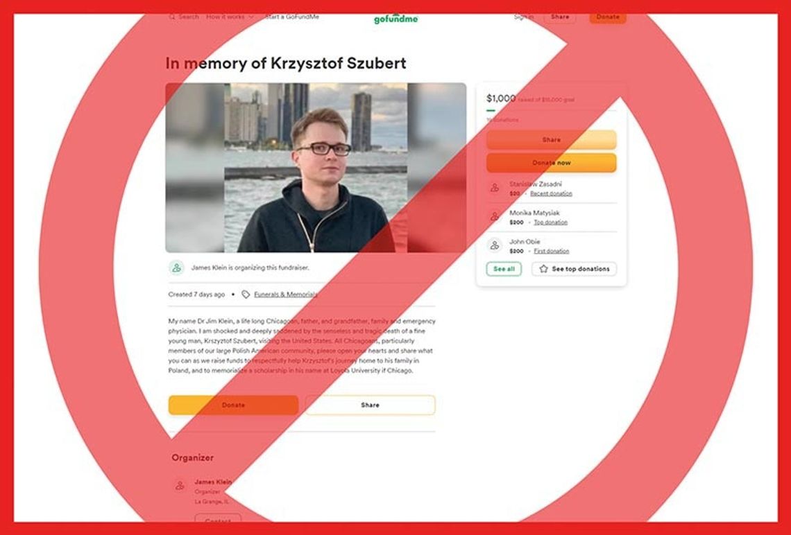 Ostrzeżenie przed oszukańczą zbiórką na GoFundMe po śmierci Krzysztofa Szuberta
