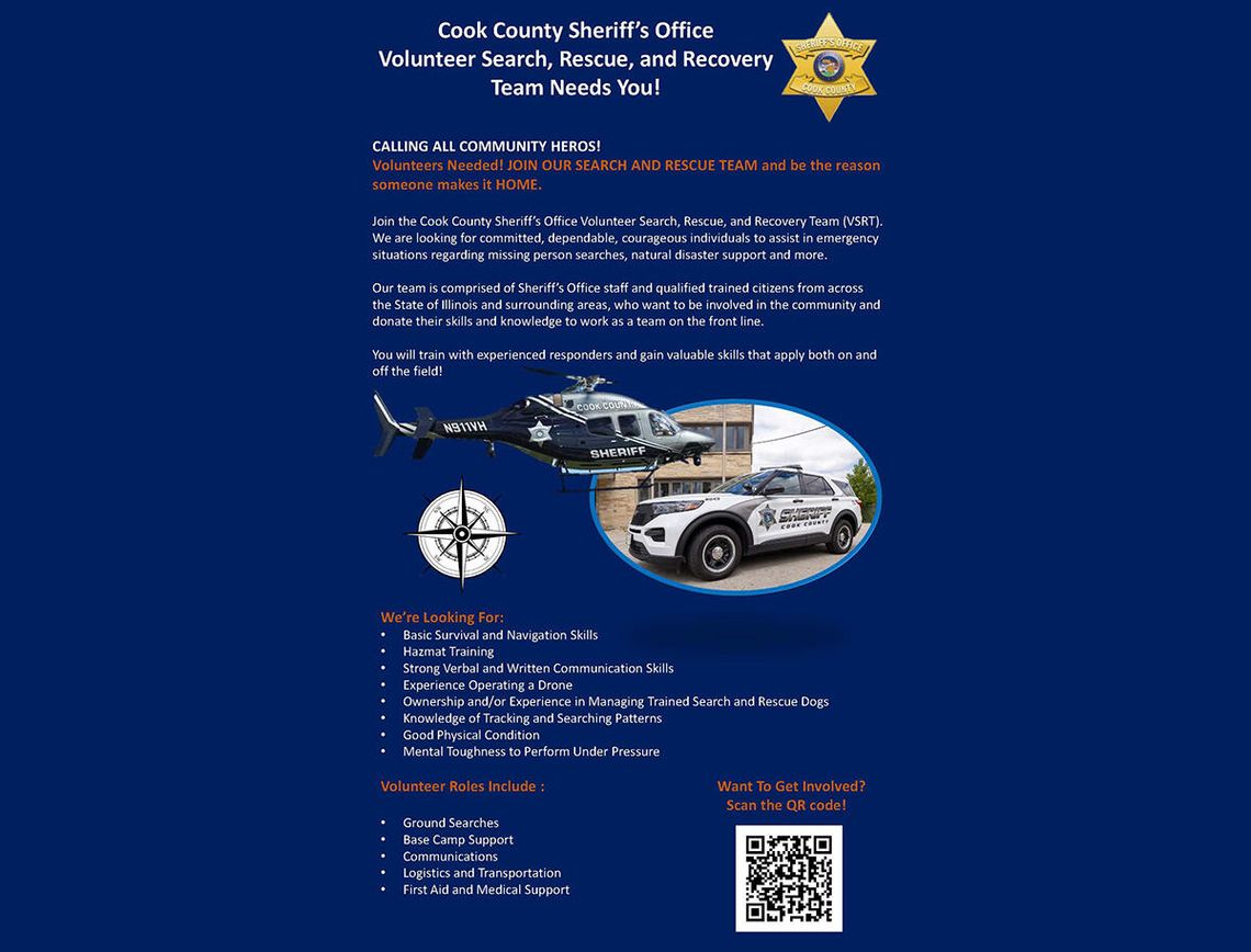 Szeryf powiatu Cook potrzebuje wolontariuszy do zespołu poszukiwawczo-ratowniczego