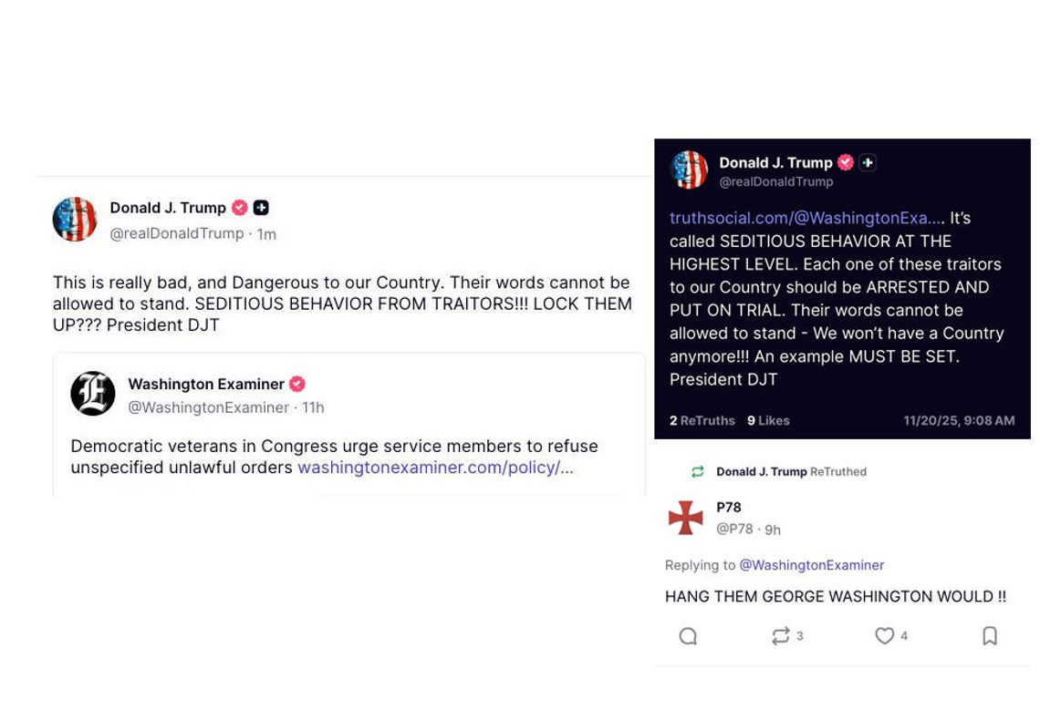 Trump sugeruje „zamknięcie” polityków nawołujących do niewykonywania nielegalnych rozkazów