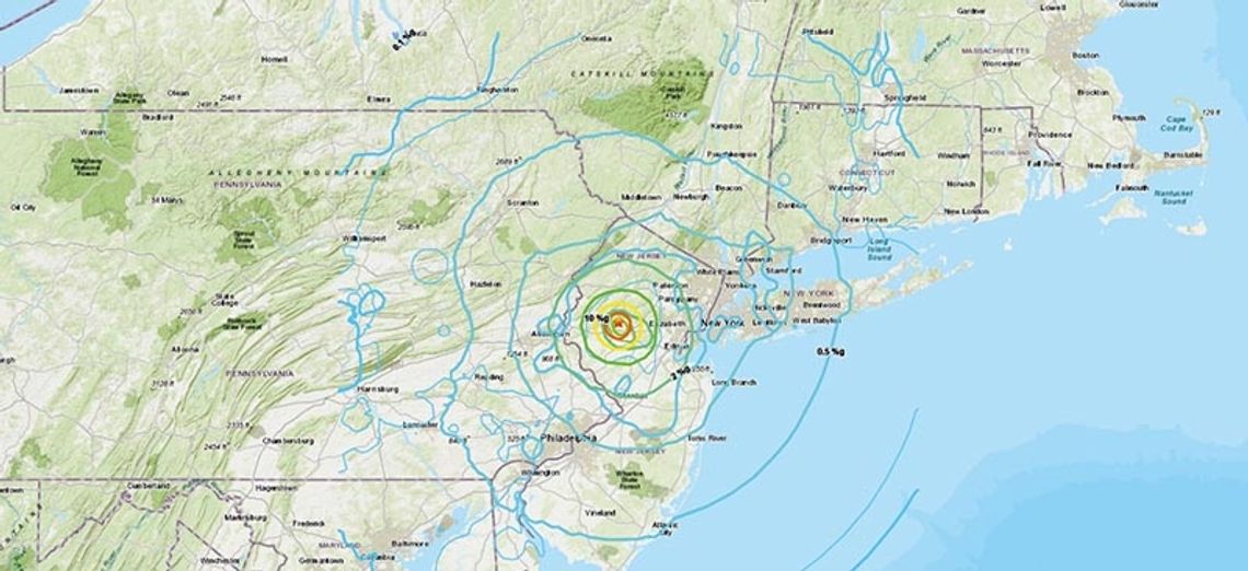 Trzęsienie ziemi - na obszarze od Filadelfii po rejon na północ od Bostonu