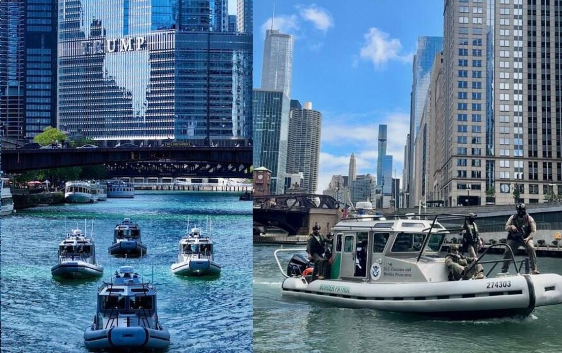 Uzbrojeni agenci straży granicznej na rzece Chicago Uzbrojeni agenci straży granicznej na rzece Chicago