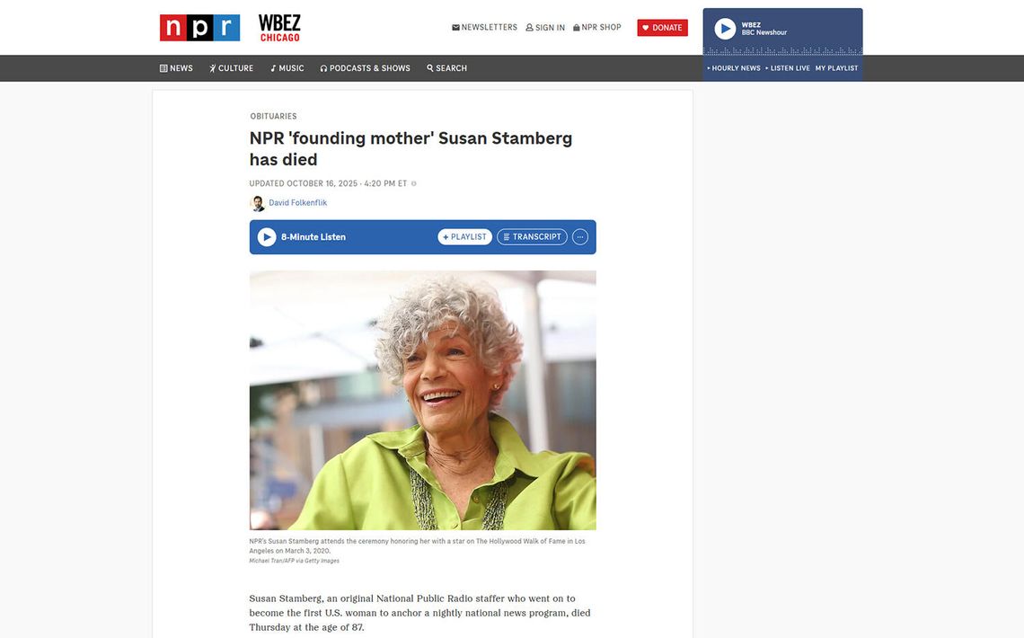 W wieku 87 lat zmarła Susan Stamberg, jedna z najbardziej znanych dziennikarek radiowych