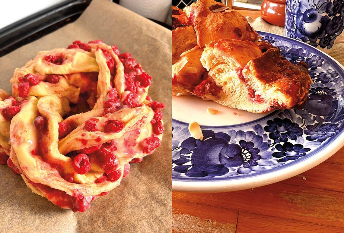 Wieniec drożdżowy z malinami i białą czekoladą