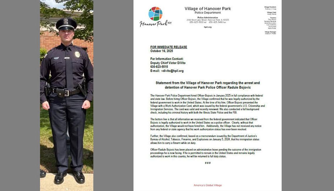 Władze Hanover Park bronią decyzji o zatrudnieniu policjanta aresztowanego przez ICE Władze Hanover Park bronią decyzji o zatrudnieniu policjanta aresztowanego przez ICE