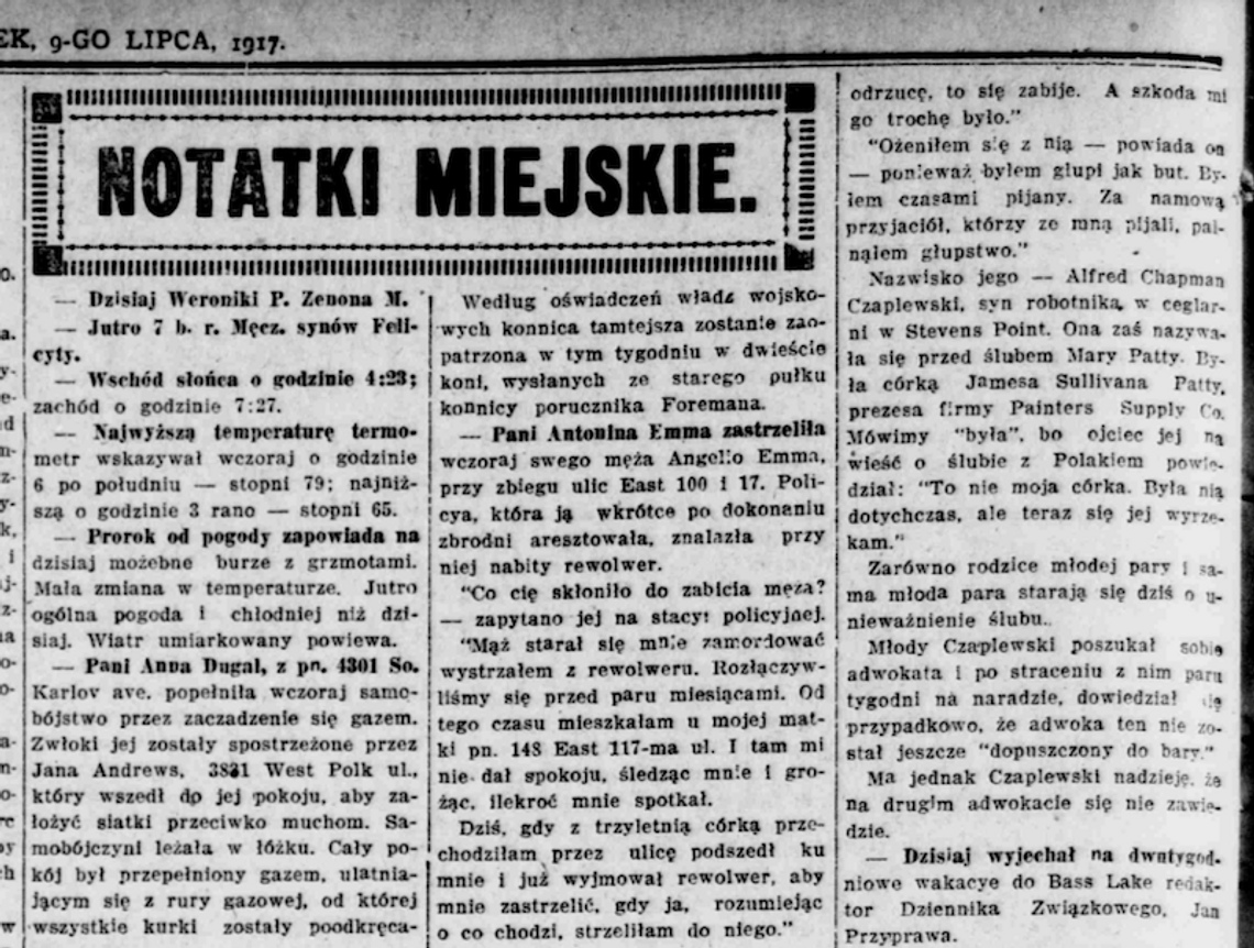 Z Archiwum Redakcyi. Notatki miejskie "Dziennika Związkowego" z 9 lipca 1917 r. (PODCAST)