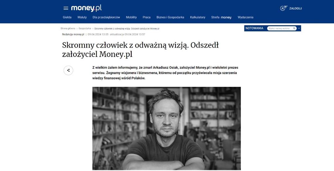 Zmarł Arkadiusz Osiak, założyciel Money.pl