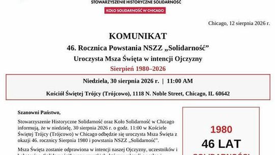 46. Rocznica powstania NSZZ Solidarność i msza w intencji Ojczyzny