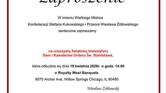 Uroczysta Światowa Inwestytura Dam i Kawalerów Orderu św. Stanisława