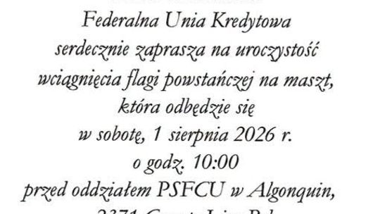 Wciągniecie flagi powstańczej na maszt w oddziale PSFCU w Algonquin