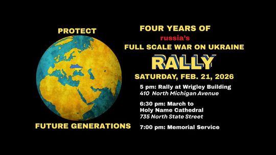 Wiec upamiętniający czwartą rocznicę rosyjskiej agresji i brutalnej wojny w Ukrainie