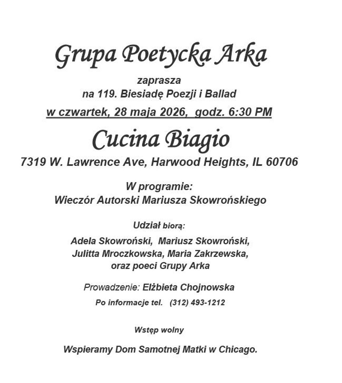 119. Biesiada Poezji i Ballad – wieczór autorski Mariusza Skowrońskiego 119. Biesiada Poezji i Ballad – wieczór autorski Mariusza Skowrońskiego