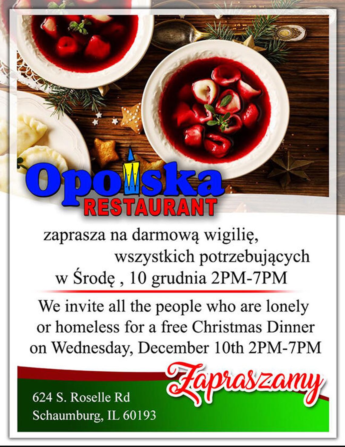 Darmowa wigilia dla potrzebujących w Opolska Restaurant