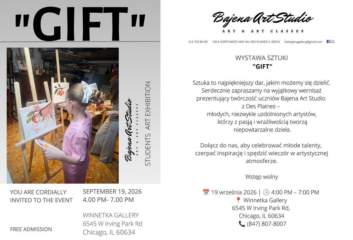 „Gift” – wystawa sztuki studentów Bajena Art Studio „Gift” – wystawa sztuki studentów Bajena Art Studio