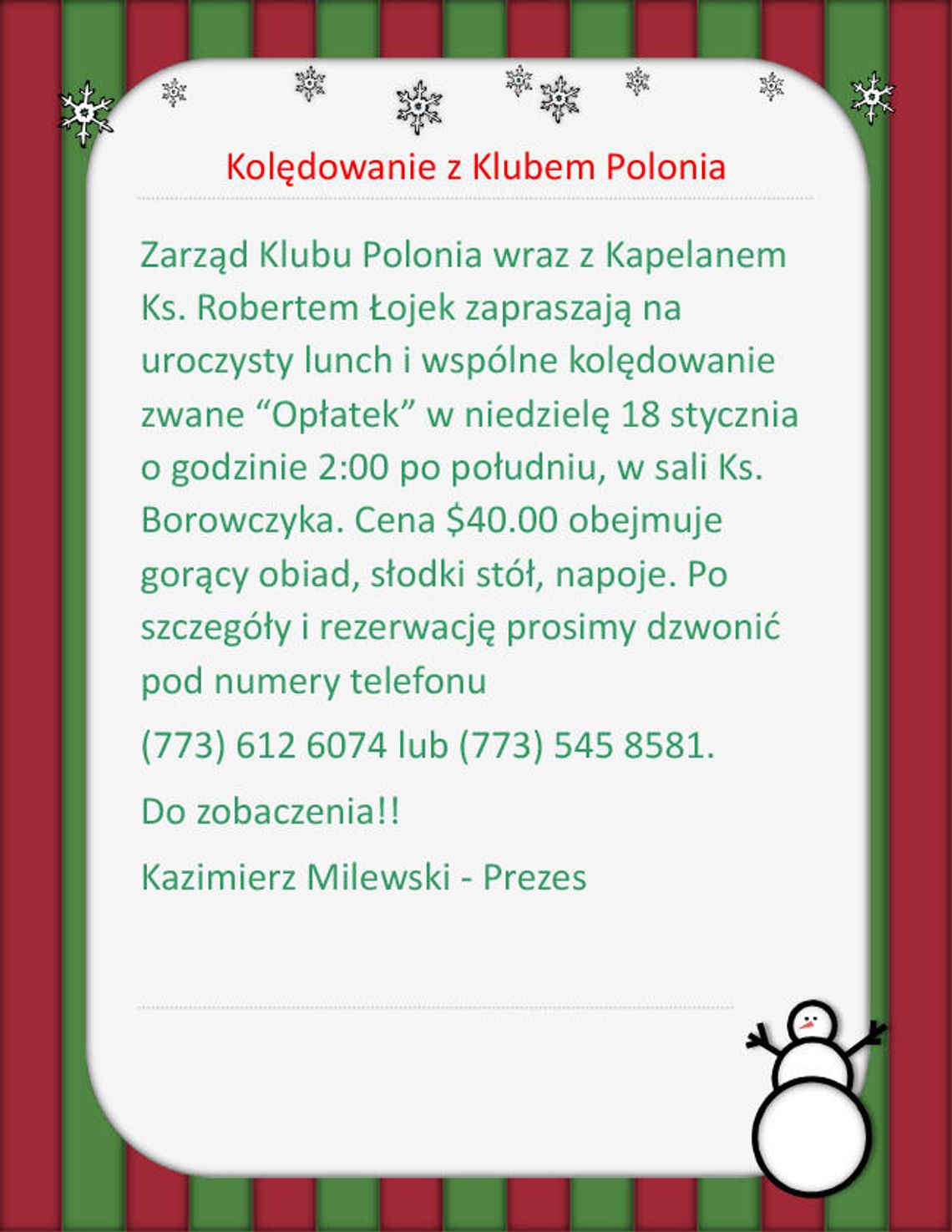 Kolędowanie z Klubem Polonia