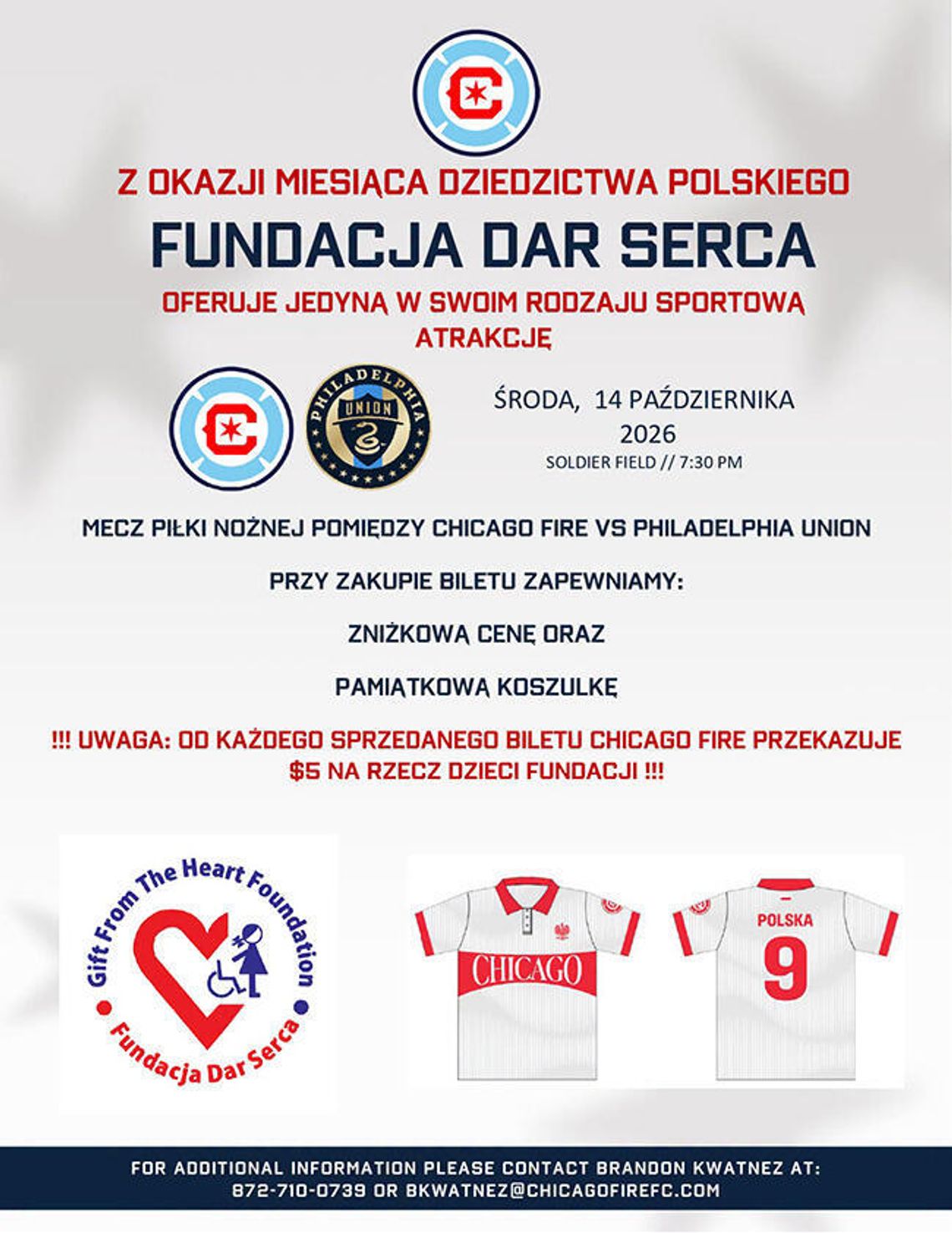 Mecz Chicago Fire vs Philadelphia Union z Fundacją Dar Serca Mecz Chicago Fire vs Philadelphia Union z Fundacją Dar Serca