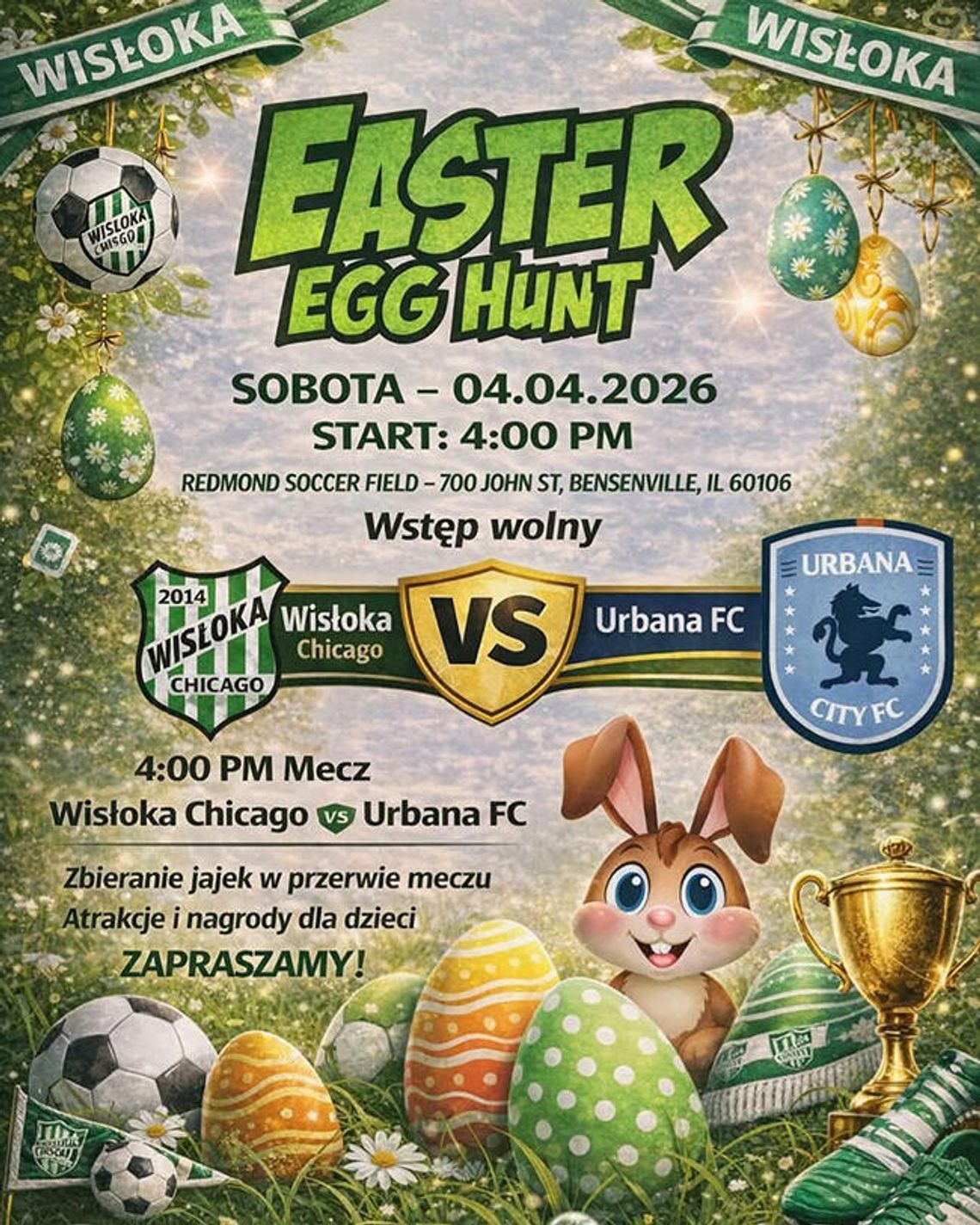 Mecz i wielkanocne zbieranie jajek z Wisłoką Chicago Mecz i wielkanocne zbieranie jajek z Wisłoką Chicago