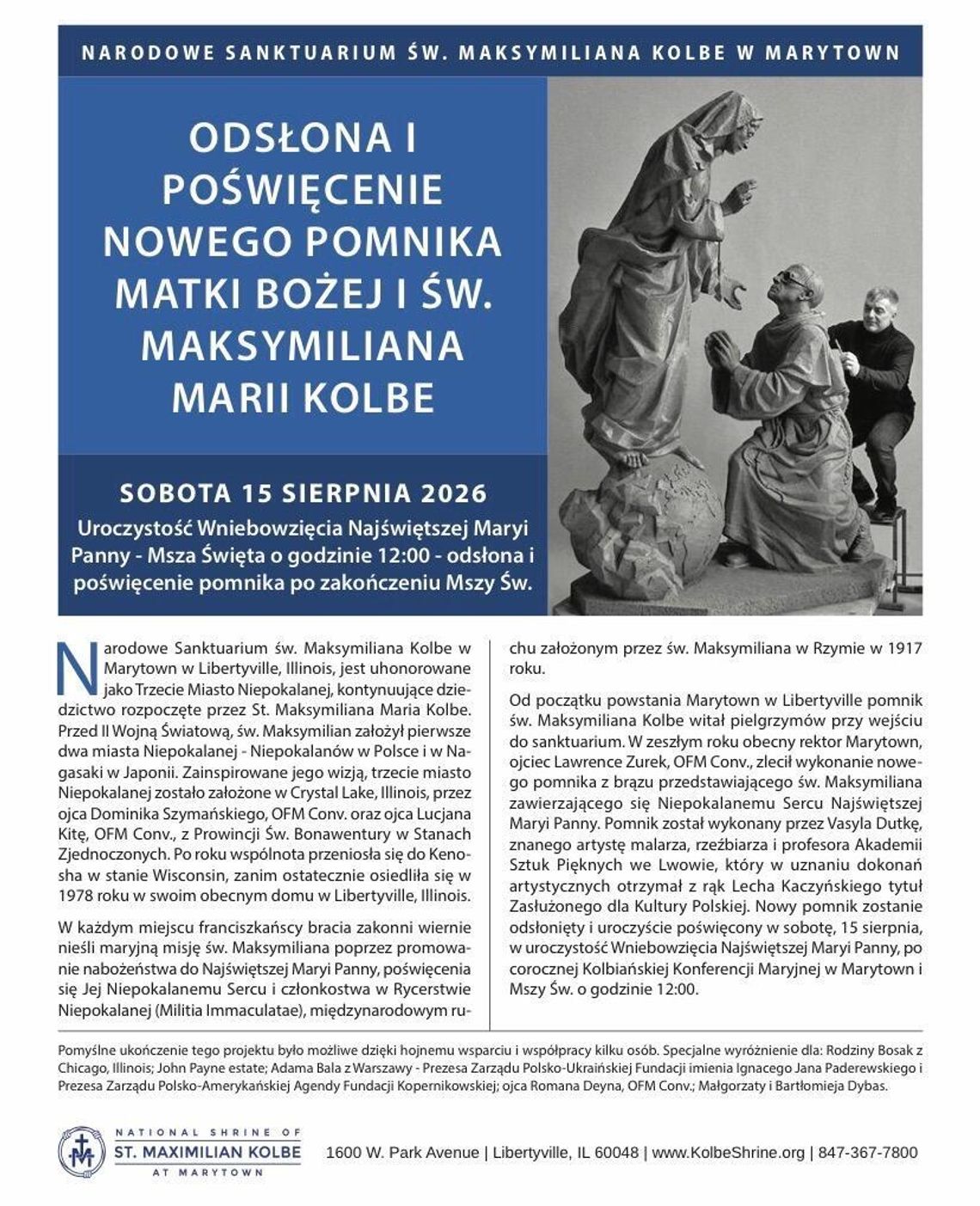 Odsłona i poświęcenie nowego pomnika Matki Bożej i św. Maksymiliana Marii Kolbe w Libertyville