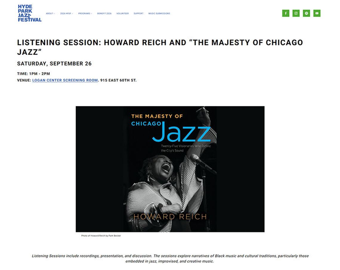 Premiera książki Howarda Reicha „The Majesty of Chicago Jazz”