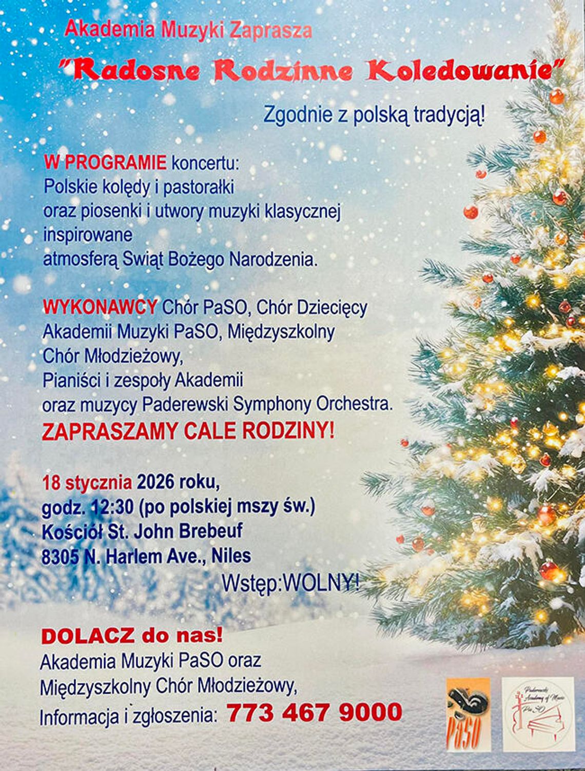 „Radosne rodzinne kolędowanie” z Akademią Muzyki przy Paderewski Symphony Orchestra