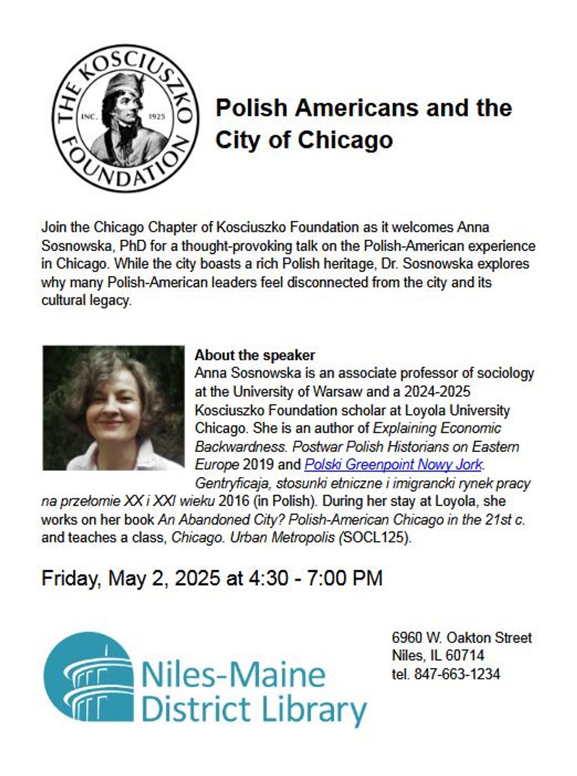 Spotkanie z dr Anną Sosnowską w bibliotece w Niles