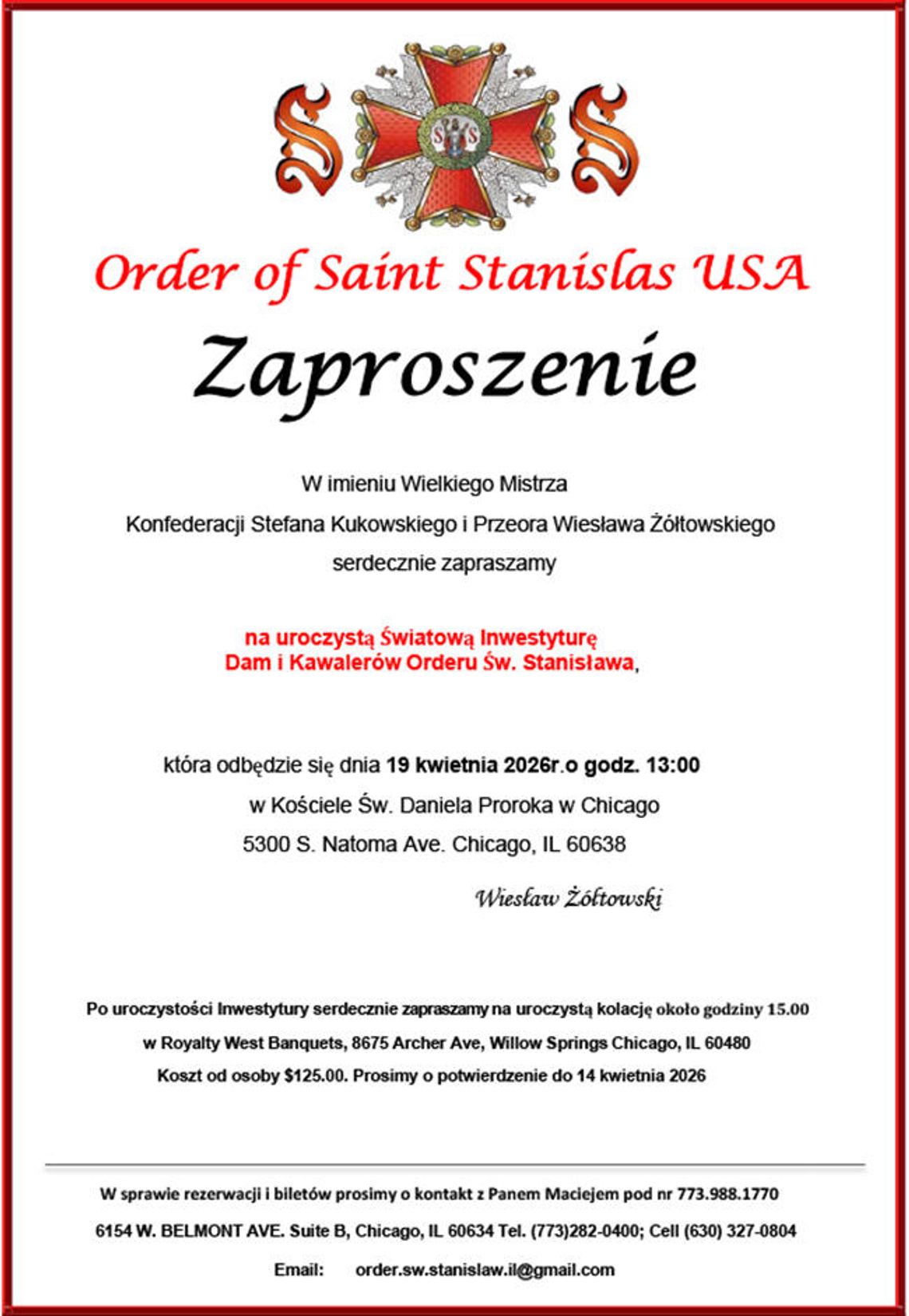 Uroczysta Światowa Inwestytura Dam i Kawalerów Orderu św. Stanisława