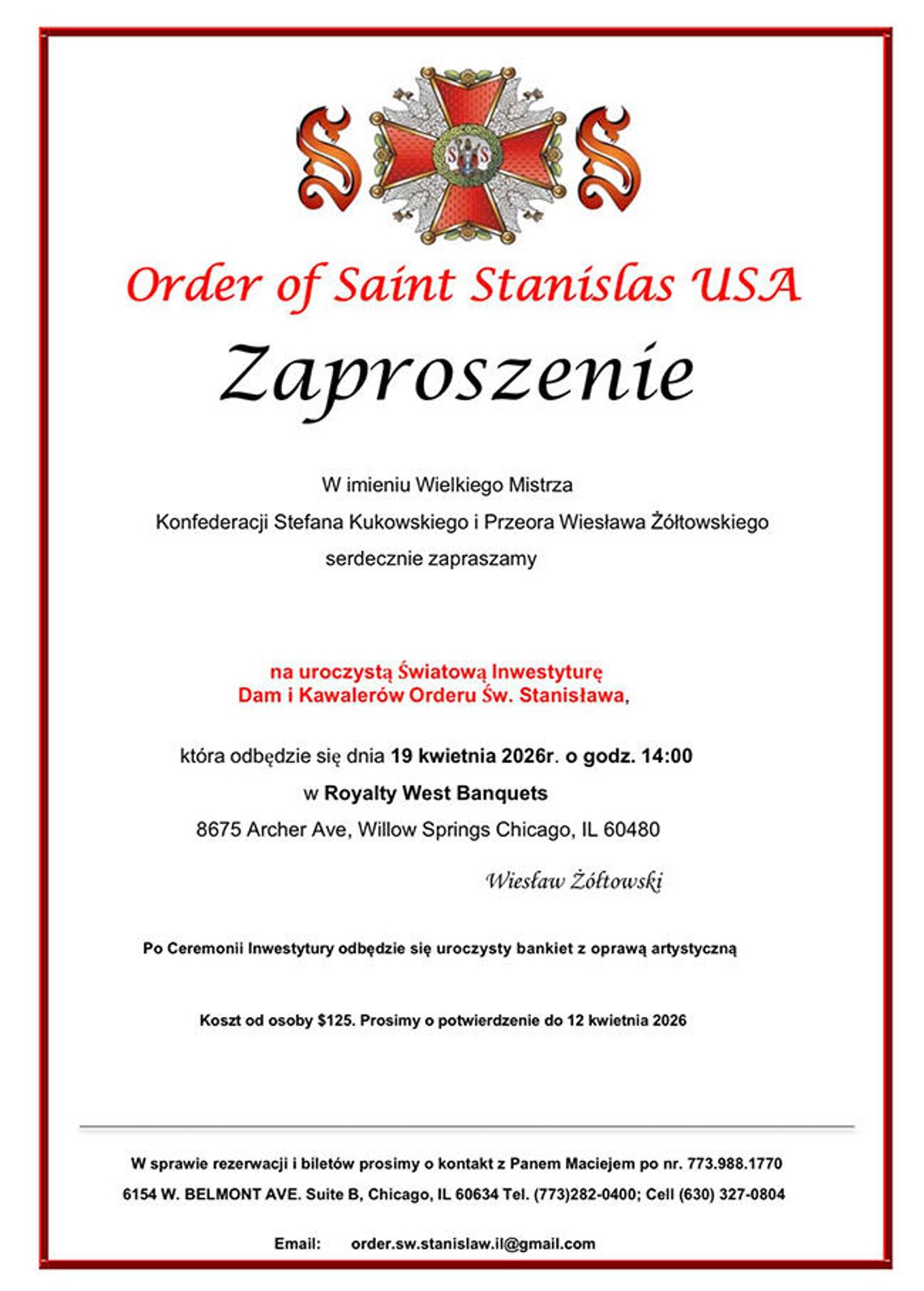 Uroczysta Światowa Inwestytura Dam i Kawalerów Orderu św. Stanisława