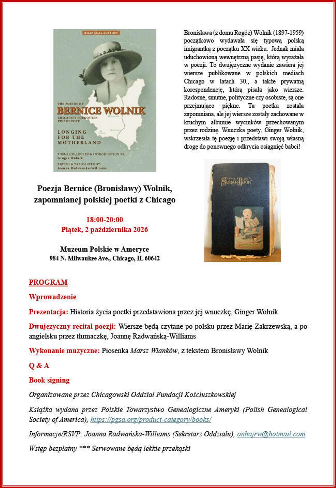 Wieczór poezji i spotkanie z wnuczką chicagowskiej poetki Wieczór poezji i spotkanie z wnuczką chicagowskiej poetki
