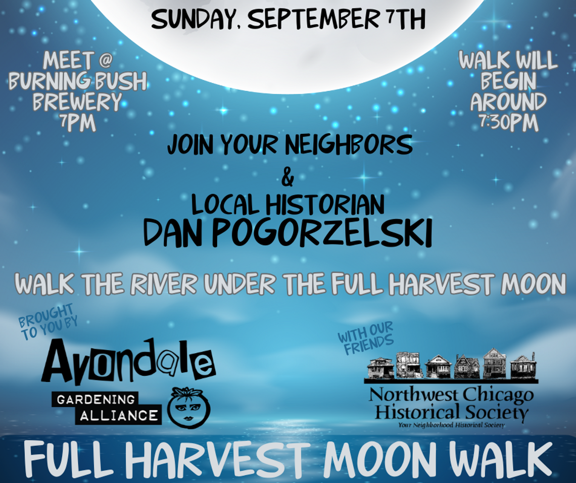 Wieczorny spacer nad rzeką Chicago przy pełni księżyca Wieczorny spacer nad rzeką Chicago przy pełni księżyca