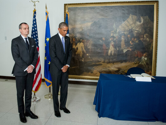 Obama Signs Condolence Book at the Embassy of France