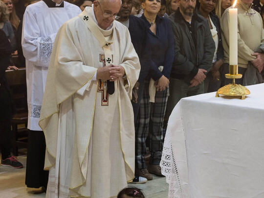 Pope Francis during the traditional Washing of the feet