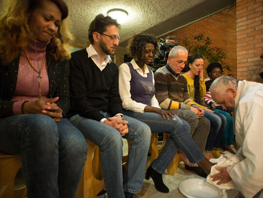 Pope Francis during the traditional Washing of the feet