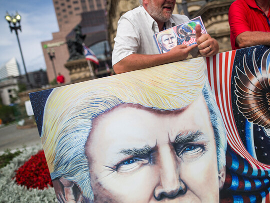 Trump supporters and protestors gather before the start of the Republican National Convention in in Cleveland, Ohio