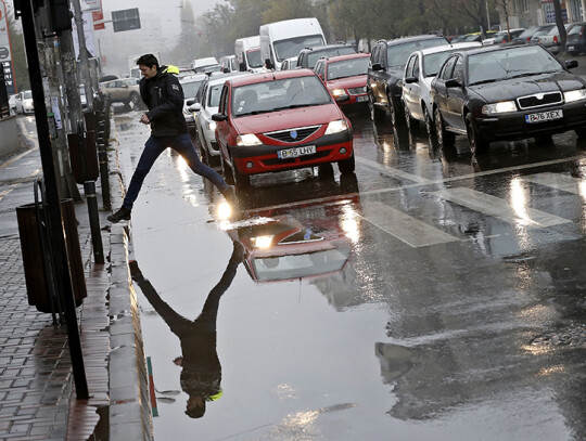 Bucharest congested traffic, Romania - 17 Nov 2017