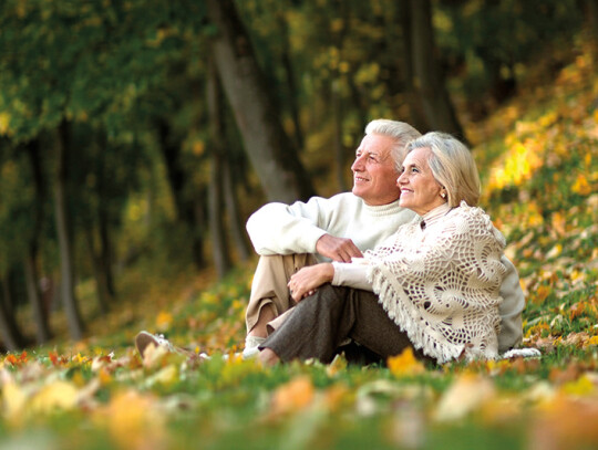 old people sitting in the autumn park