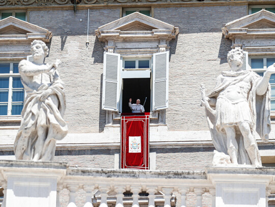 Pope Francis during the Angelus prayer in St. Peter's Square, Vatican City, Vatican City State Holy See - 05 Jul 2020