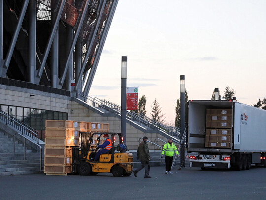 PGE National Stadium set up as temporary hospital for coronavirus patients in Warsaw, Poland - 19 Oct 2020