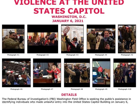 FBI releases image of suspects wanted in connection with assault on capitol, Washington, USA - 06 Jan 2021