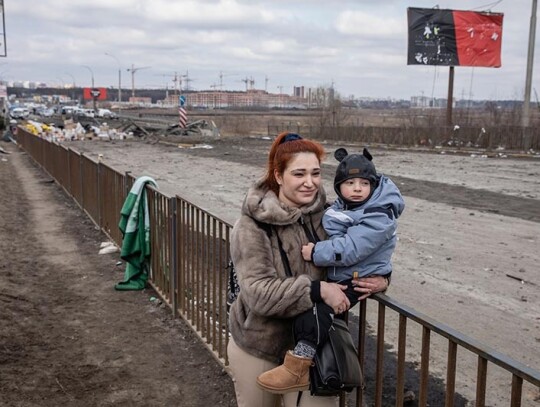 People flee from the frontline town of Irpin, Ukraine - 09 Mar 2022