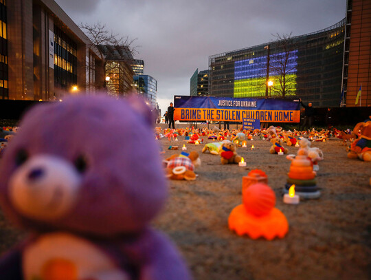 Teddy bears placed in front of the European institutions on eve of Ukraine's invasion first anniversary, Brussels, Belgium - 23 Feb 2023