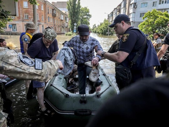 Collapse of critical Ukrainian dam on the Dnipro River sparks evacuations, Kherson, Ukraine - 07 Jun 2023