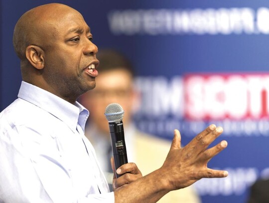 US Senator Tim Scott during a town hall meeting in New Hampshire, Manchester, USA - 08 May 2023