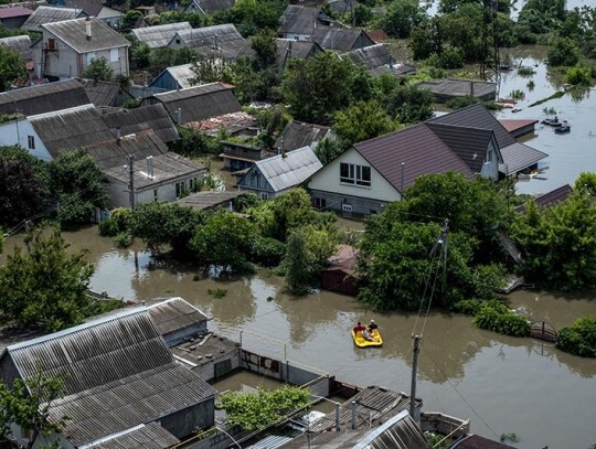 Collapse of critical Ukrainian dam on the Dnipro River sparks evacuations, Kherson, Ukraine - 07 Jun 2023