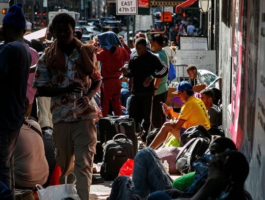 Migrant crisis outside the former Roosevelt hotel in New York City, USA - 01 Aug 2023