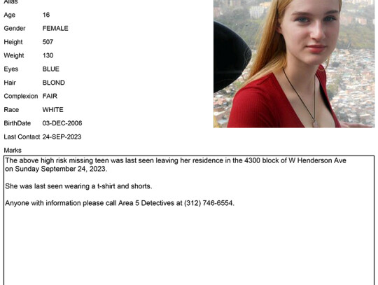 25 Sep 23 - Missing - Zuzanna Kuznar, 16