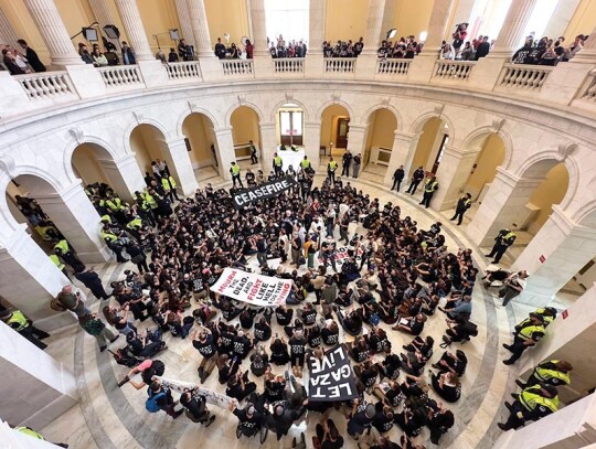 Jewish group protests Israel's expected ground assault on Gaza in the Cannon House Office Building, Washington, USA - 18 Oct 2023