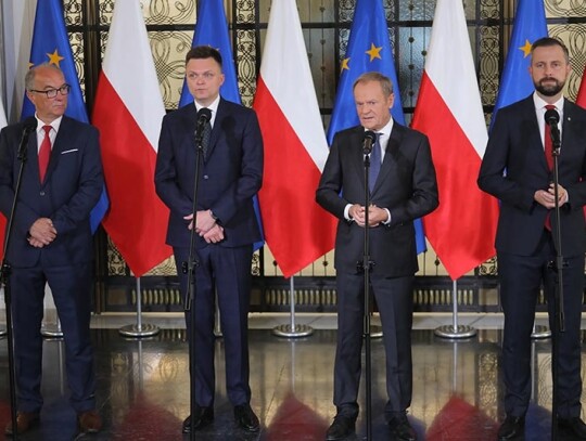 Polish Party leaders press conference in Warsaw, Poland - 24 Oct 2023